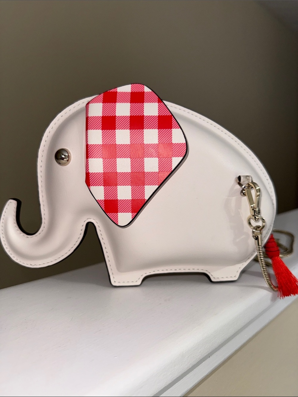 Kate Spade Tiny Elephant Crossbody Purse White Red